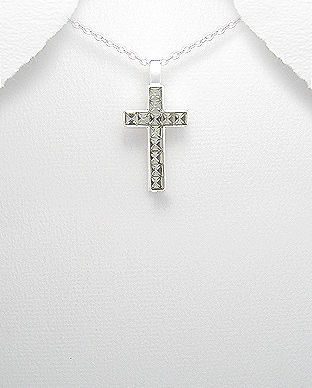 Pandantiv cruce din argint cu pietre gri 17-1-i45117G