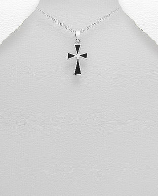 Pandantiv cruce din argint cu piatra neagra 17-1-i51266N