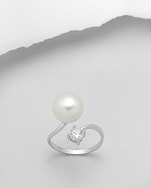 Inel ajustabil din argint cu perla de cultura si piatra 12-1-i5380