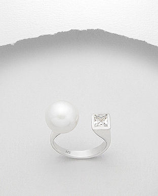 Inel ajustabil din argint cu piatra patrata si perla mare 12-1-i5156