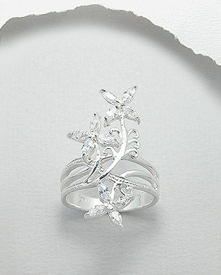 Inel din argint cu pietricele model flori 12-1-i29203