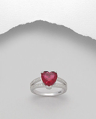 Inel cu piatra inima rosie montata in argint 12-1-i44115