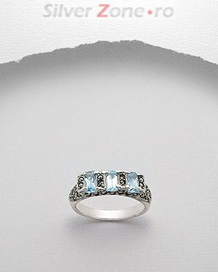 Inel din argint cu marcasite cu pietre bleu 12-1-i37569AQ