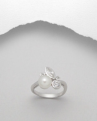 Inel din argint cu perla alba de cultura 12-1-i5121A