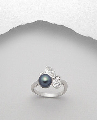 Inel din argint cu perla neagra de cultura 12-1-i5121N