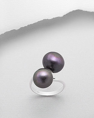 Inel ajustabil din argint cu perle negre de cultura 12-1-i579N