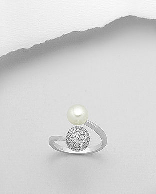 Inel ajustabil din argint cu perla de cultura si pietre de zirconia 12-1-i5753