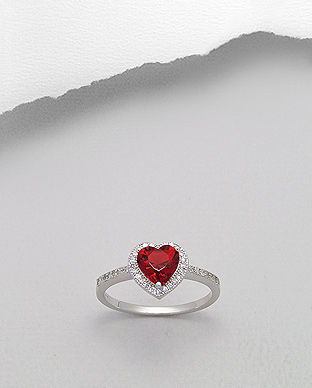 Inel din argint 925 cu piatra rosie in forma de inima 12-1-i33263