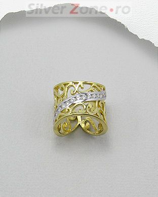 Inel lat din argint placat cu aur cu zirconia alb 12-1-i14169