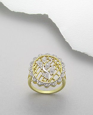 Inel oval din argint placat cu aur cu imitatii de diamante 12-1-i19488