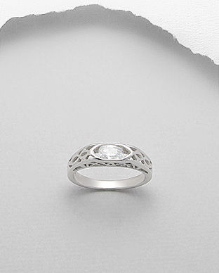 Inel din argint 925 cu aspect de aur alb cu zirconia transparent 12-1-i23101