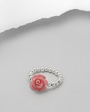 Inel ajustabil din bilute de argint cu trandafir roz din ceramica 32-1-i33648R