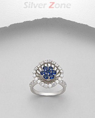 Inel din argint cu floare din zirconia albastru 12-1-i33247B