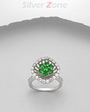 Inel din argint cu floare din zirconia verde 12-1-i33247V