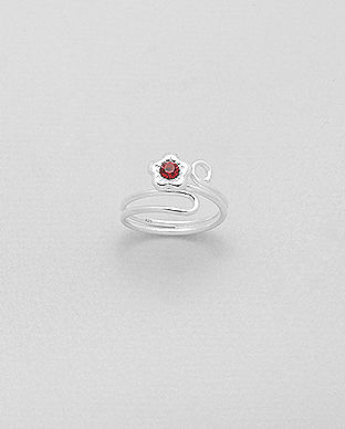 Inel mic cu floare din argint cu pietricica rosie 12-1-i59397