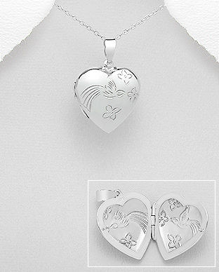 Medalion inima care se deschide din argint pasare cu flori 17-1-i57234