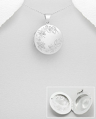 Medalion rotund care se deschide din argint gravat flori 17-1-i4987