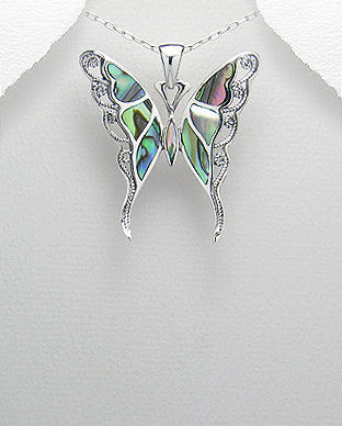 Pandantiv fluture din argint cu sidef abalone verde 17-1-i2140V