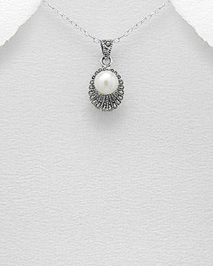 Pandantiv din argint cu marcasite si perla de cultura 17-1-i47257