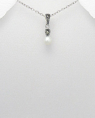 Pandantiv din argint cu marcasite si perla de cultura 17-1-i47238