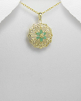 Pandantiv floare din argint placat cu aur cu smarald verde 17-1-i20223