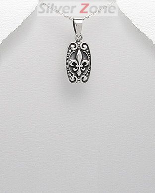 Pandantiv din argint cu simbol heraldic Fleur De Lis 17-1-i33432