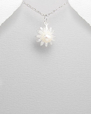 Pandantiv floricica din argint cu perla de cultura 17-1-i2939