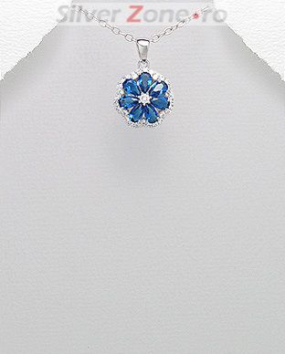 Pandantiv floare din argint cu zirconia albastru 17-1-i37306