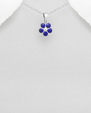 Pandantiv floricica din argint cu pietre albastre 17-1-i49184B