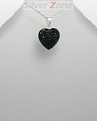 Pandantiv inima din argint cu cristale negre 17-1-i33675N