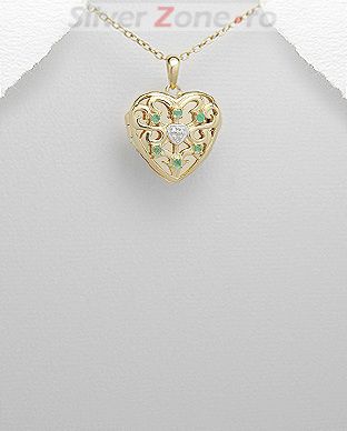 Pandantiv inimioara care se deschide din argint placat cu aur si smarald 17-1-i39462E