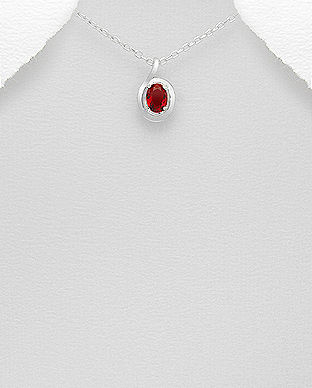 Pandantiv din argint cu zircon rosu oval 17-1-i62154R
