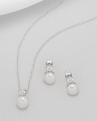Set cu perle de cultura: cercei si pandantiv din argint 15-1-i4739