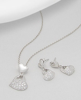Set inimioare din argint: cercei si pandantiv cu imitatii de diamante 15-1-i22177