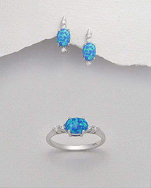 Set: inel si cercei din argint cu opal albastru 15-1-i44439