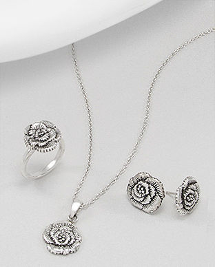 Set model trandafir: cercei, pandantiv si inel din argint 15-1-i21373