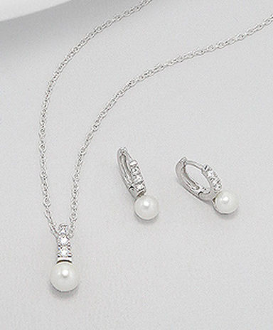 Set cu perle de cultura: cercei si pandantiv din argint 15-1-i4741