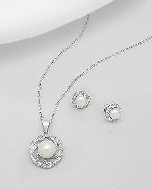 Set: cercei si pandantiv din argint cu perla de cultura 15-1-i5363