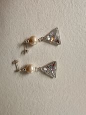 Cercei cu perla de cultura, argint si piatra mare triunghiulara 11-1-i5146