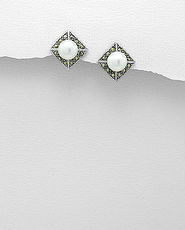 Cercei din argint cu marcasite si perla de cultura 11-1-i57335