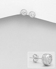 Cercei mici din argint Round Stud Zirconia 11-1-i6495