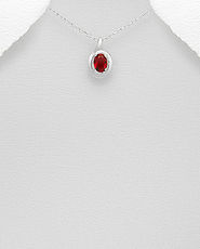 Pandantiv din argint cu zircon rosu oval 17-1-i62154R