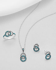 Bijuterii la set Eternity cu turcoaz: cercei, pandantiv, inel din argint 15-1-i62550T 