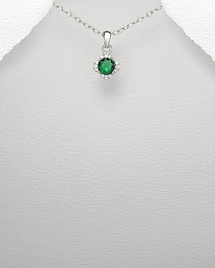 Pandantiv mic din argint cu zirconia verde 17-1-i44491V