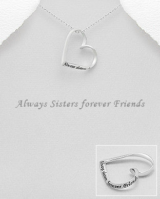 Pandantiv cu inimioara din argint si mesaj de prietenie gravat: Always Sisters, Forever Friends 17-1-i18289