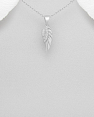 Pandantiv aripa din argint cu pietricele albe 17-1-i6286