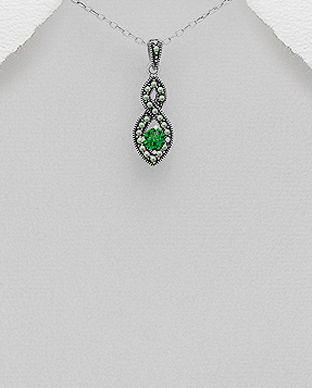 Pandantiv infinit cu zirconia verde din argint cu marcasite 17-1-i62357V