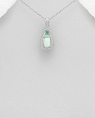 Pandantiv din argint cu opal alb si zirconia verde 17-1-i62622V