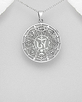 Pandantiv Om si 8 simboluri Feng Shui norocoase din argint 17-1-i61261