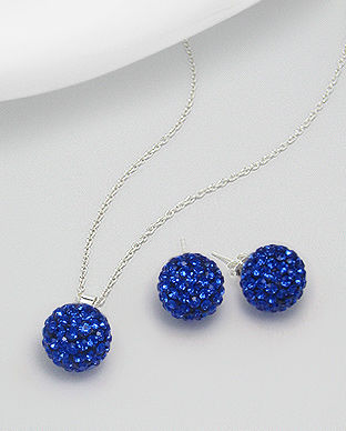 Bijuterii cristal albastru set: cercei si pandantiv 15-1-i61458B